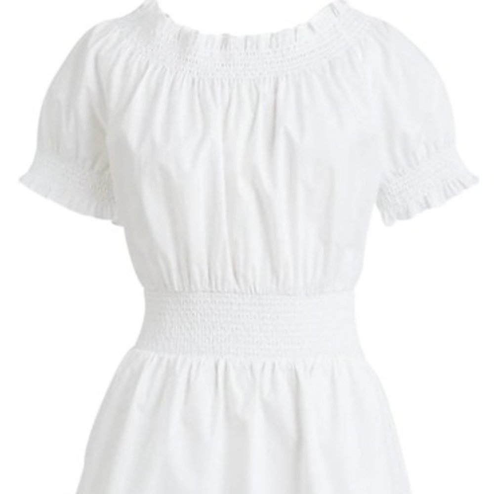 J. Crew Smocked Puff-Sleeve Cotton Poplin Dress, New w/out tags, Size XXS